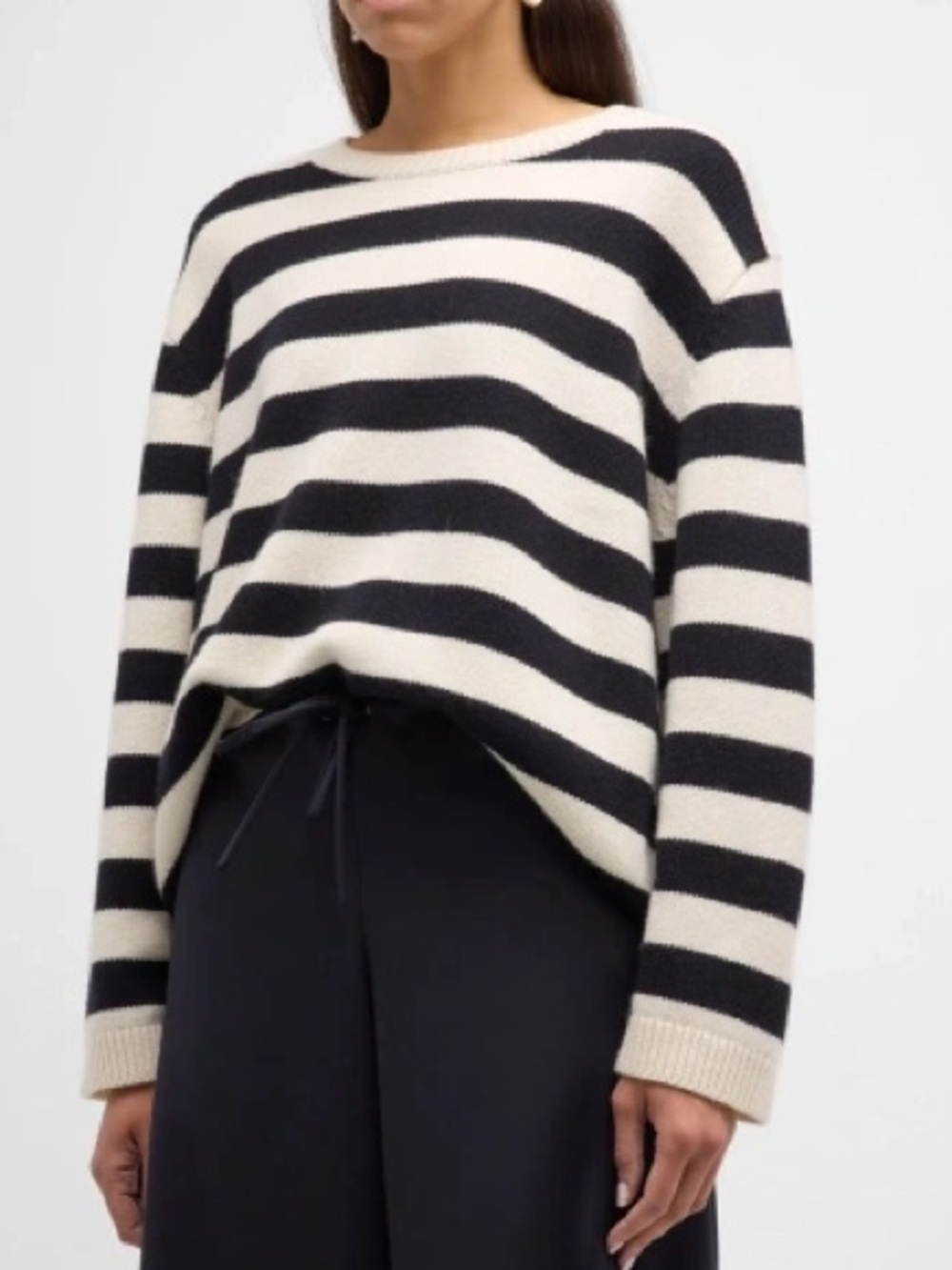 Nili Lotan Black and Cream Striped Crewneck Sweater